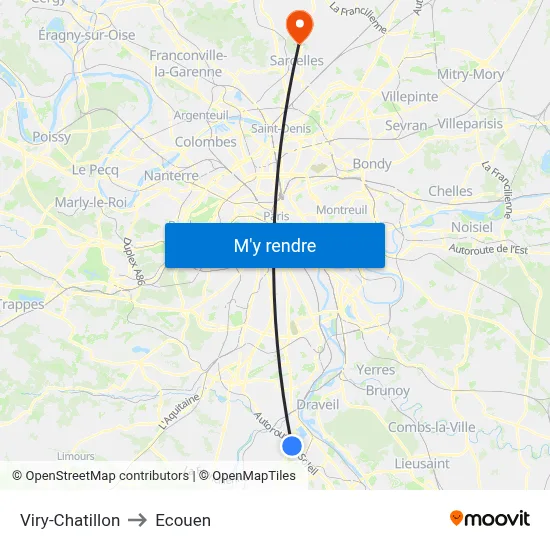 Viry-Chatillon to Ecouen map