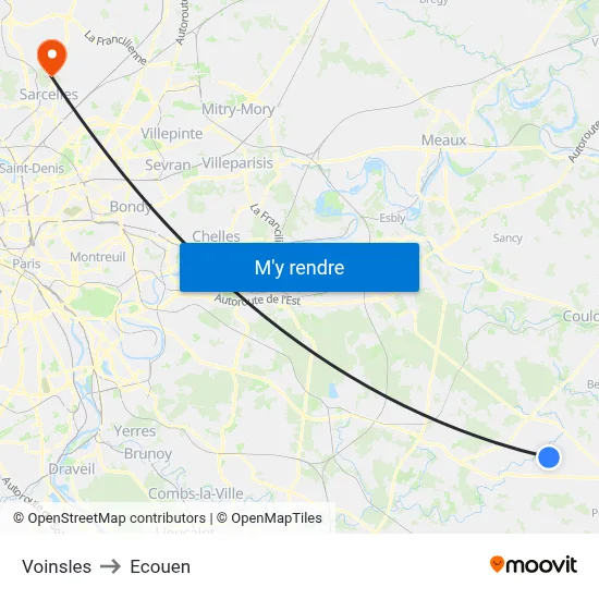 Voinsles to Ecouen map