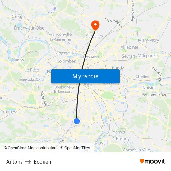 Antony to Ecouen map