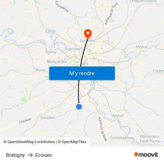 Brétigny to Ecouen map