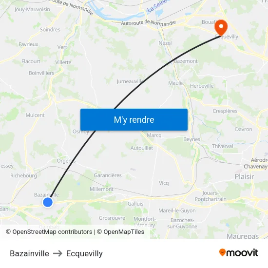 Bazainville to Ecquevilly map