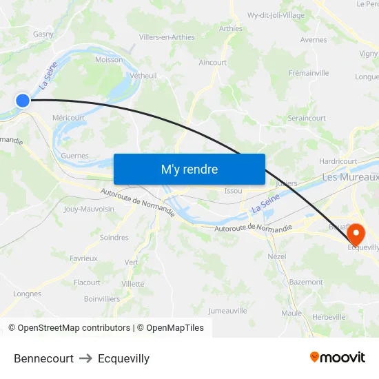 Bennecourt to Ecquevilly map