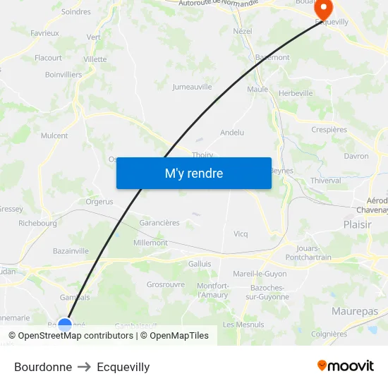Bourdonne to Ecquevilly map