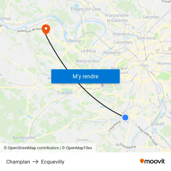 Champlan to Ecquevilly map