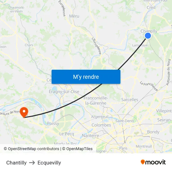 Chantilly to Ecquevilly map