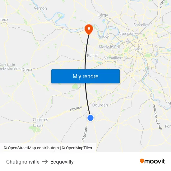 Chatignonville to Ecquevilly map