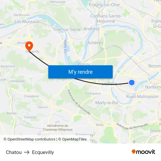 Chatou to Ecquevilly map