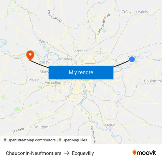 Chauconin-Neufmontiers to Ecquevilly map