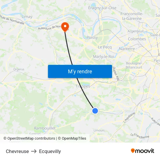 Chevreuse to Ecquevilly map