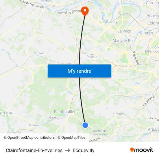 Clairefontaine-En-Yvelines to Ecquevilly map