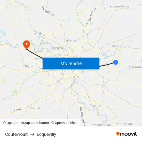 Coutevroult to Ecquevilly map