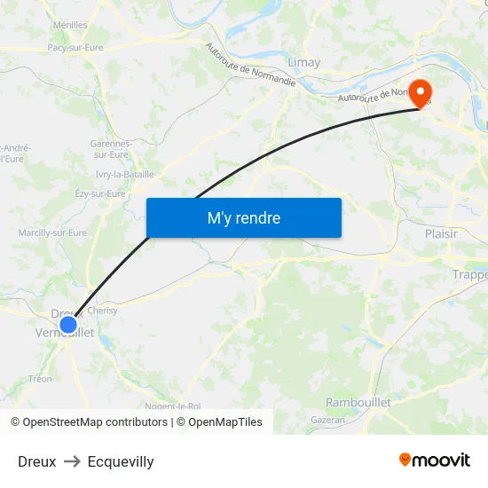 Dreux to Ecquevilly map
