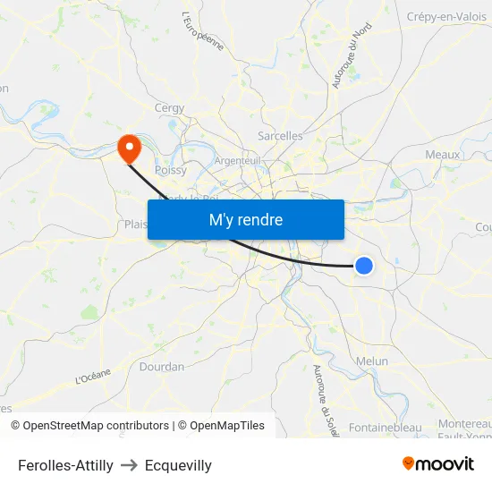 Ferolles-Attilly to Ecquevilly map