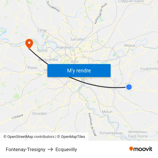 Fontenay-Tresigny to Ecquevilly map