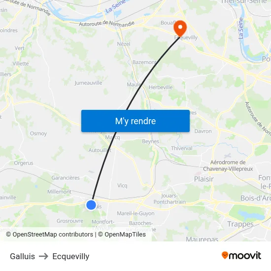 Galluis to Ecquevilly map