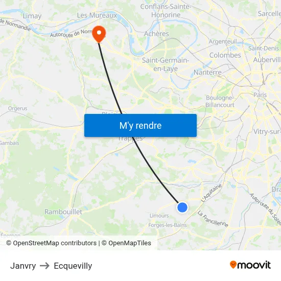 Janvry to Ecquevilly map