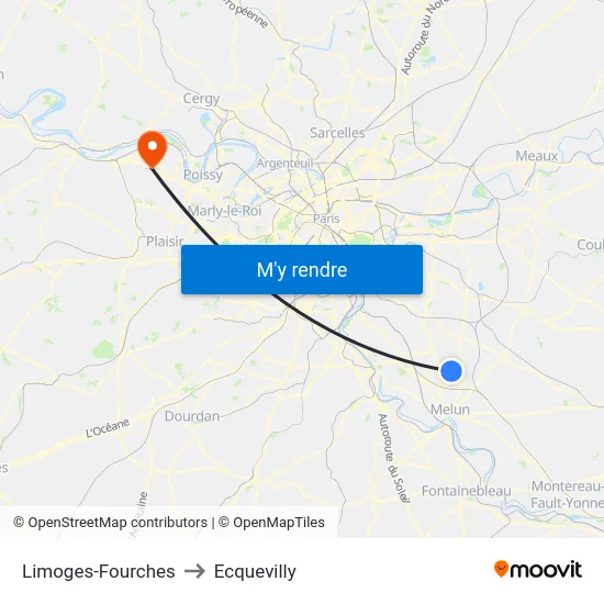 Limoges-Fourches to Ecquevilly map