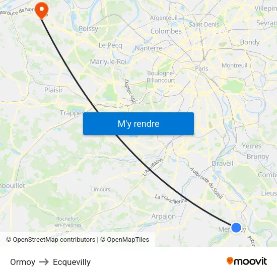 Ormoy to Ecquevilly map
