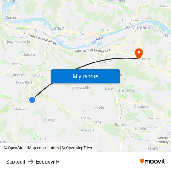 Septeuil to Ecquevilly map