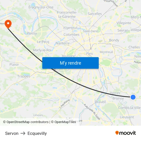 Servon to Ecquevilly map