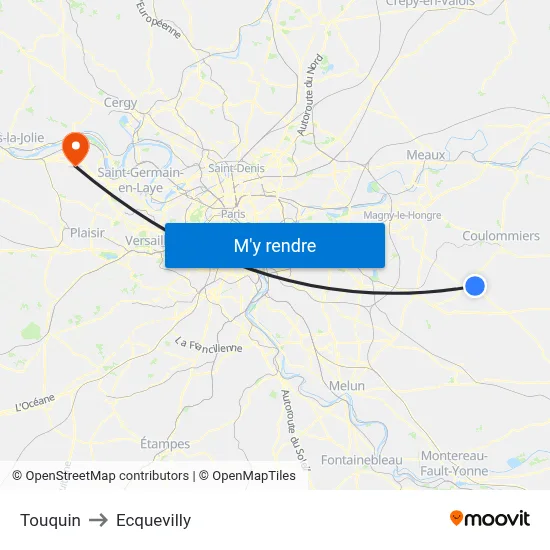 Touquin to Ecquevilly map
