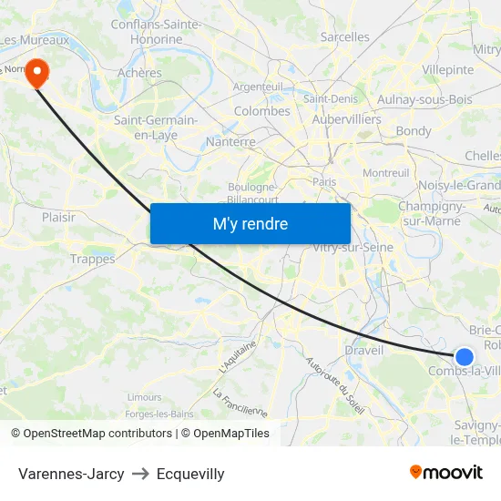 Varennes-Jarcy to Ecquevilly map