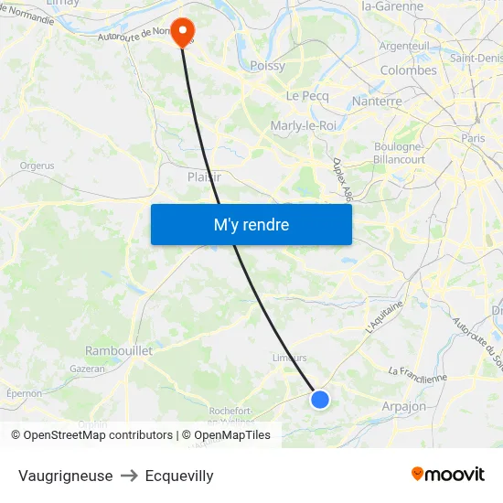 Vaugrigneuse to Ecquevilly map