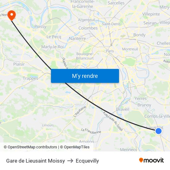 Gare de Lieusaint Moissy to Ecquevilly map