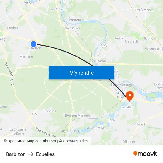 Barbizon to Ecuelles map