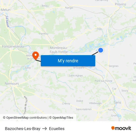 Bazoches-Les-Bray to Ecuelles map