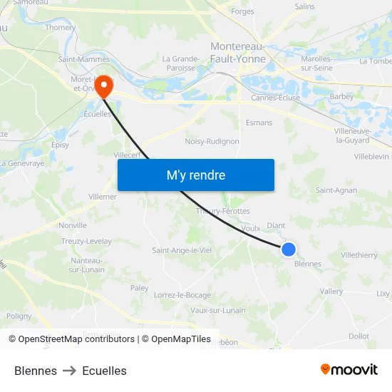 Blennes to Ecuelles map