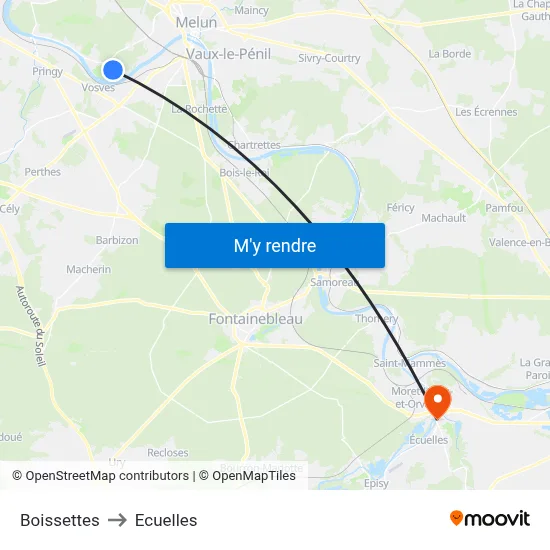 Boissettes to Ecuelles map