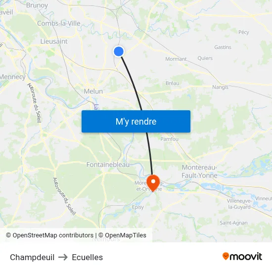 Champdeuil to Ecuelles map