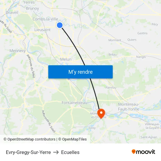 Evry-Gregy-Sur-Yerre to Ecuelles map