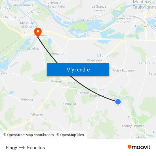 Flagy to Ecuelles map