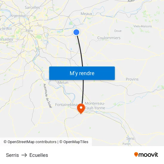 Serris to Ecuelles map