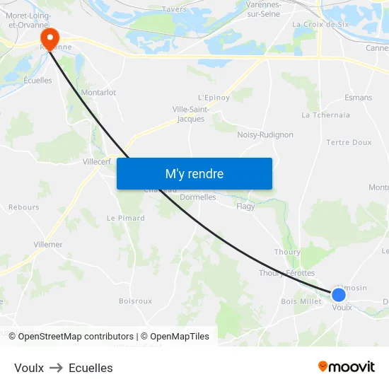 Voulx to Ecuelles map