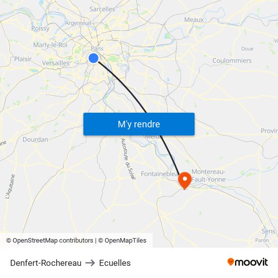 Denfert-Rochereau to Ecuelles map