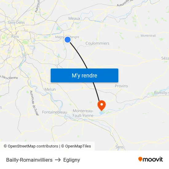 Bailly-Romainvilliers to Egligny map