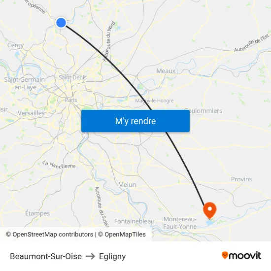 Beaumont-Sur-Oise to Egligny map