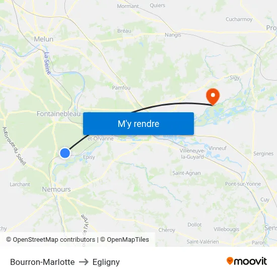 Bourron-Marlotte to Egligny map