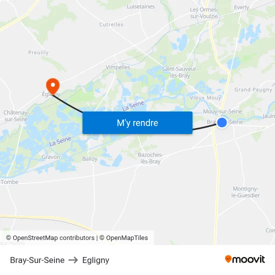 Bray-Sur-Seine to Egligny map