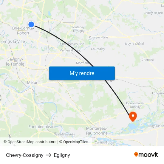 Chevry-Cossigny to Egligny map