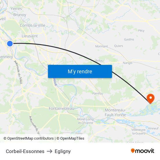 Corbeil-Essonnes to Egligny map