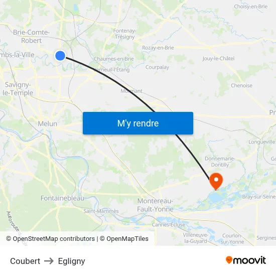 Coubert to Egligny map