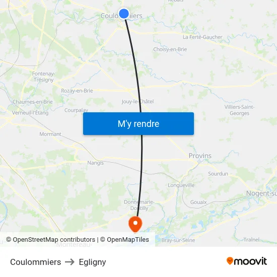 Coulommiers to Egligny map