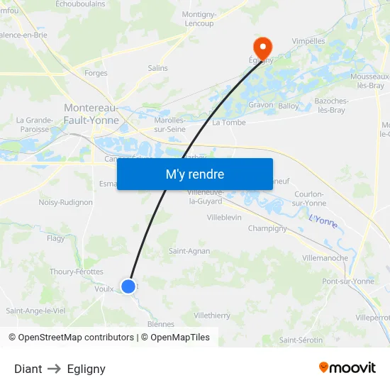 Diant to Egligny map
