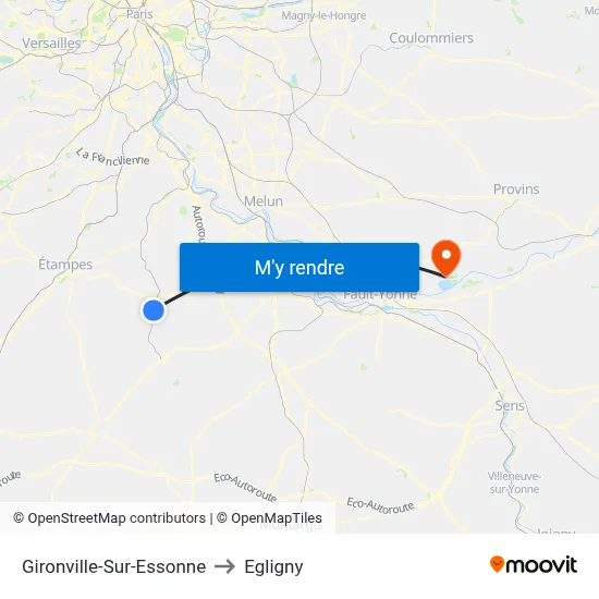 Gironville-Sur-Essonne to Egligny map