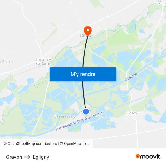 Gravon to Egligny map