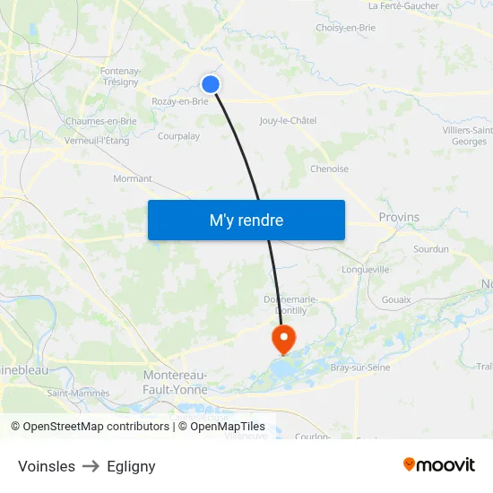 Voinsles to Egligny map